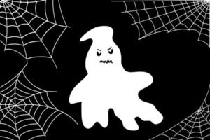 Spider web set isolated on dark background. Creepy Halloween web. Halloween white ghost party element vector illustration. Ghost vector with a scary face.