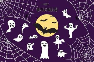 Bat, web and ghosts. Halloween background vector