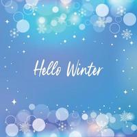 Bright colorful sky background with white snowflakes and hello winter lettering vector