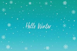 Bright colorful sky background with white snowflakes and hello winter lettering vector