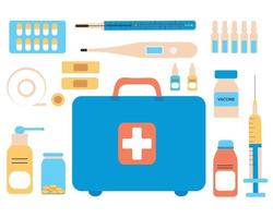 First aid kit isolated on white background. The concept of health, care and medical diagnosis. Flat design. Vector illustration.