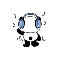 lindo panda escucha música con auriculares. ilustración de estilo moderno para ropa, impresión, etiquetas, pegatinas, diseño de superficie. Fondo blanco. vector