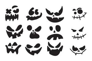 Halloween face silhouette sticker. Scary halloween pumpkins, icon set, vector illustration