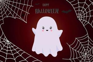 Flying ghost ghost Boo. Happy Halloween. The white ghost. Flat design. Vector illustration.