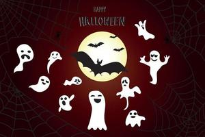 Bat, web and ghosts. Halloween background vector