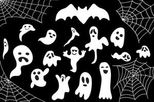 murciélago, web y fantasmas. fondo de halloween vector