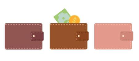 Set of multicolored wallet icons. Leather wallet. Isolated on white background. Vector illustration in a flat style