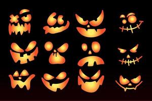 Halloween face silhouette sticker. Scary halloween pumpkins, icon set, vector illustration