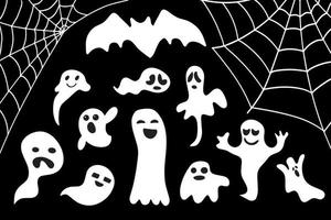 murciélago, web y fantasmas. fondo de halloween vector