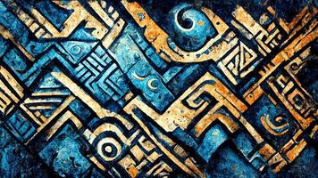 Mayan style Beautiful Abstract Decorative Navy Blue 3D illustration photo