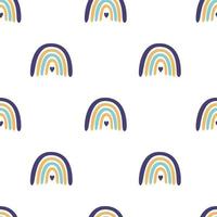 Vector flat hand drawn seamless pattern with cute rainbows. Flat vector hippy boho illustration
