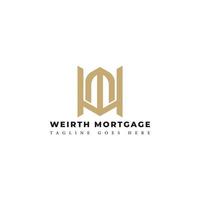 logotipo de la letra inicial abstracta wm o mw en colores dorados aislado en fondo blanco aplicado para el logotipo de la industria inmobiliaria también adecuado para las marcas o empresas que tienen el nombre inicial mw o wm. vector