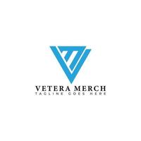 logotipo de letra inicial abstracta vm o mv en color azul aislado en fondo blanco aplicado para el logotipo de empresa de merchandising veterano también adecuado para las marcas o empresas que tienen el nombre inicial mv o vm. vector