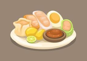 baso tahu siomay es una bola de masa hervida indonesia con tofu y vegetales con ilustración vectorial de salsa de maní vector