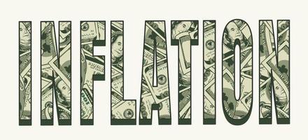 Word Inflation with 100 US dollar bills inside of letters. Volumetric appearance of text. vector