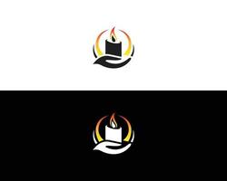 Candle Light Flame Creative Logo Design With Hand Circle Vector Illustration.