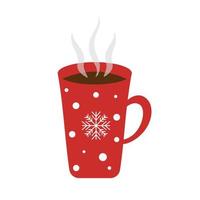 café caliente en una taza roja sobre un fondo blanco. vector