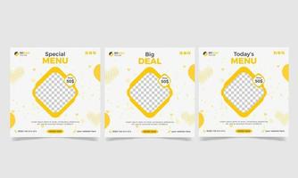Social media post for restaurant food, Yellow color hotel menu banner design, Food social media post design
