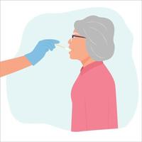 médico tomando muestra de saliva para la prueba de adn de la mujer de saliva en la clínica. prueba de saliva bucal usando hisopo. ilustración vectorial vector