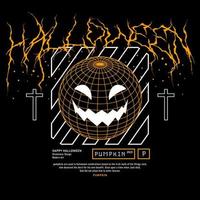 Globe pumpkin design streetwear halloween vector