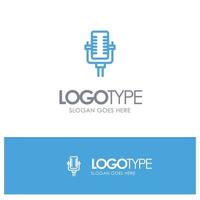 Microphone Multimedia Record Song Blue Logo Line Style vector