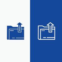 carpeta línea de almacenamiento de archivos de documentos y glifo icono sólido banner azul vector