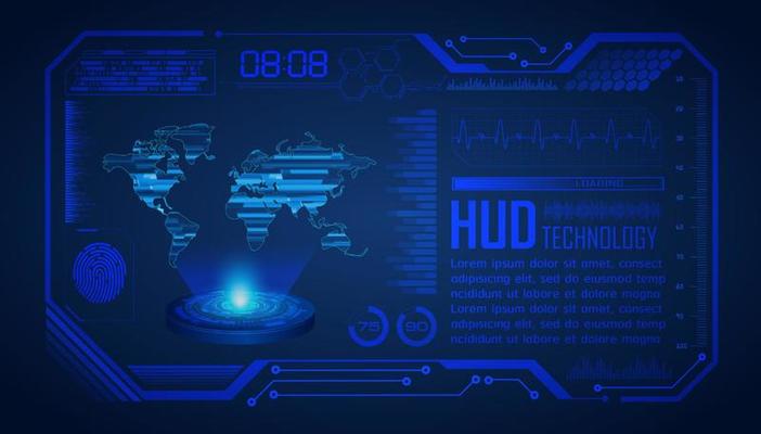Modern World Map Holographic Projector on Technology Background