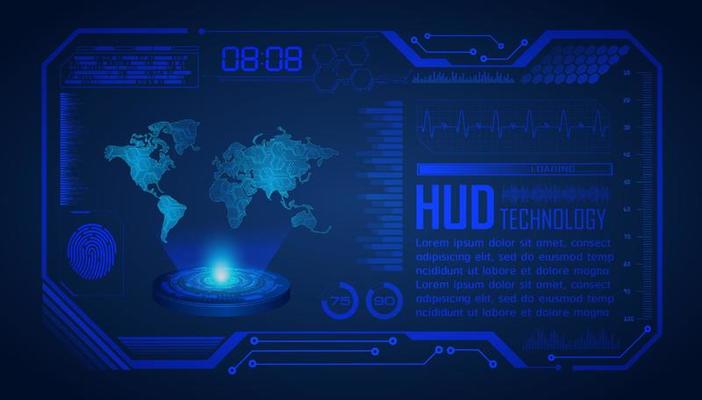 Modern World Map Holographic Projector on Technology Background