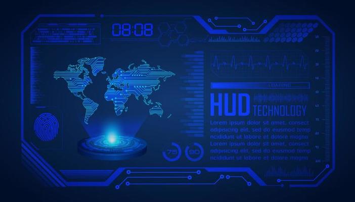 Modern World Map Holographic Projector on Technology Background