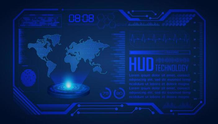 Modern World Map Holographic Projector on Technology Background