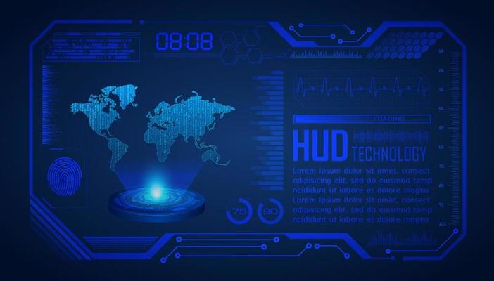 Modern World Map Holographic Projector on Technology Background