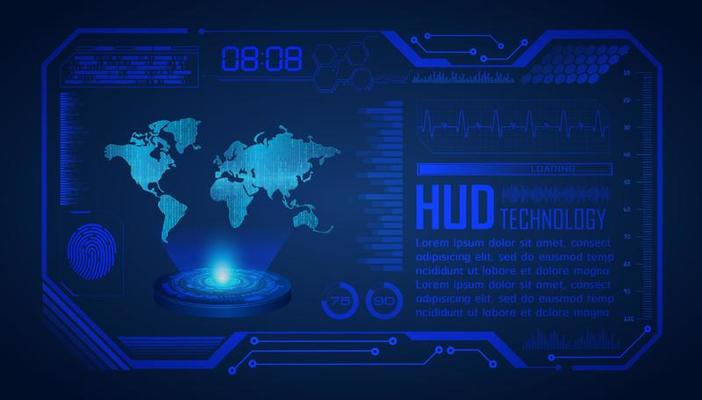 Modern World Map Holographic Projector on Technology Background