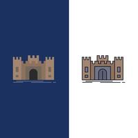 castillo defensa fuerte fortaleza punto de referencia color plano icono vector