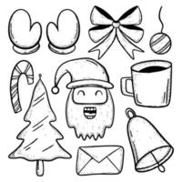 navidad doodle colección ilustración dibujado a mano dibujos animados boceto lineart estilo vintage vector