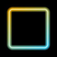 Yellow and blue gradient neon frame. Glowing square, rectangle. Black background. Vector illustration.