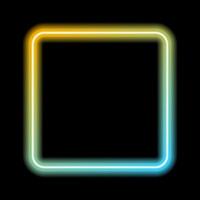 Yellow and blue gradient neon frame. Glowing square, rectangle. Black background. Vector illustration.