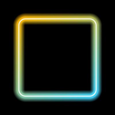 Yellow and blue gradient neon frame. Glowing square, rectangle. Black background. Vector illustration.