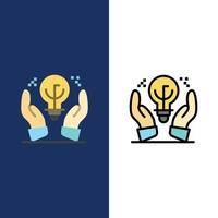 Protected Ideas Business Idea Hand  Icons Flat and Line Filled Icon Set Vector Blue Background