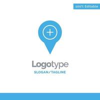 Location Map Navigation Pin Plus Blue Solid Logo Template Place for Tagline vector