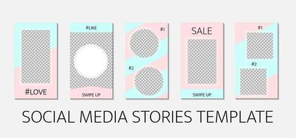 plantilla de historias de redes sociales. conjunto de 5 diseños para historias para bloggers y smm. paleta de colores pastel rosa y azul. banners web fáciles de editar para aplicaciones móviles. vector