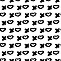 Seamless pattern XOXO with hearts on white background. Hugs and kisses abbreviation symbol. Grunge hand written brush lettering XO. Easy to edit template for Valentines day. Vector illustration.