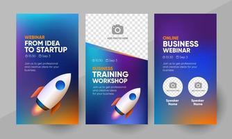 Business webinar social media story template. Background and business startup 3d illustration for social media banner post design in vector. Editable layout with a place for picture. vector