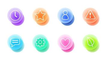 Basic icons set in glassmorphic style. Transparent blur glass effect icons. Vector illustration