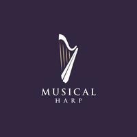 musical harp instrument logo. classic harp musically logo vector illustration design