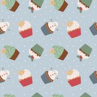 Christmas cupcakes seamless pattern. Seamless pattern in a flat cartoon style o. Vector illustration