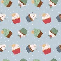 Christmas cupcakes seamless pattern. Seamless pattern in a flat cartoon style o. Vector illustration