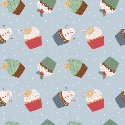 Christmas cupcakes seamless pattern. Seamless pattern in a flat cartoon style o. Vector illustration