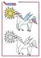 Libro de colorear de animales de fantasía de unicornio. imagen de garabato vector