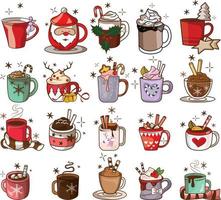 Christmas Coffee Latte in Mugs Cups vector
