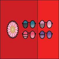 diseños de gafas de sol hechos sobre un fondo rojo con una flor meñique vector